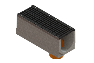 Лоток водовідвідний бетонний Mega DN300 H320 з вертикальним випуском 250 з решіткою чавунною щілинною E600 0470009/320 фото